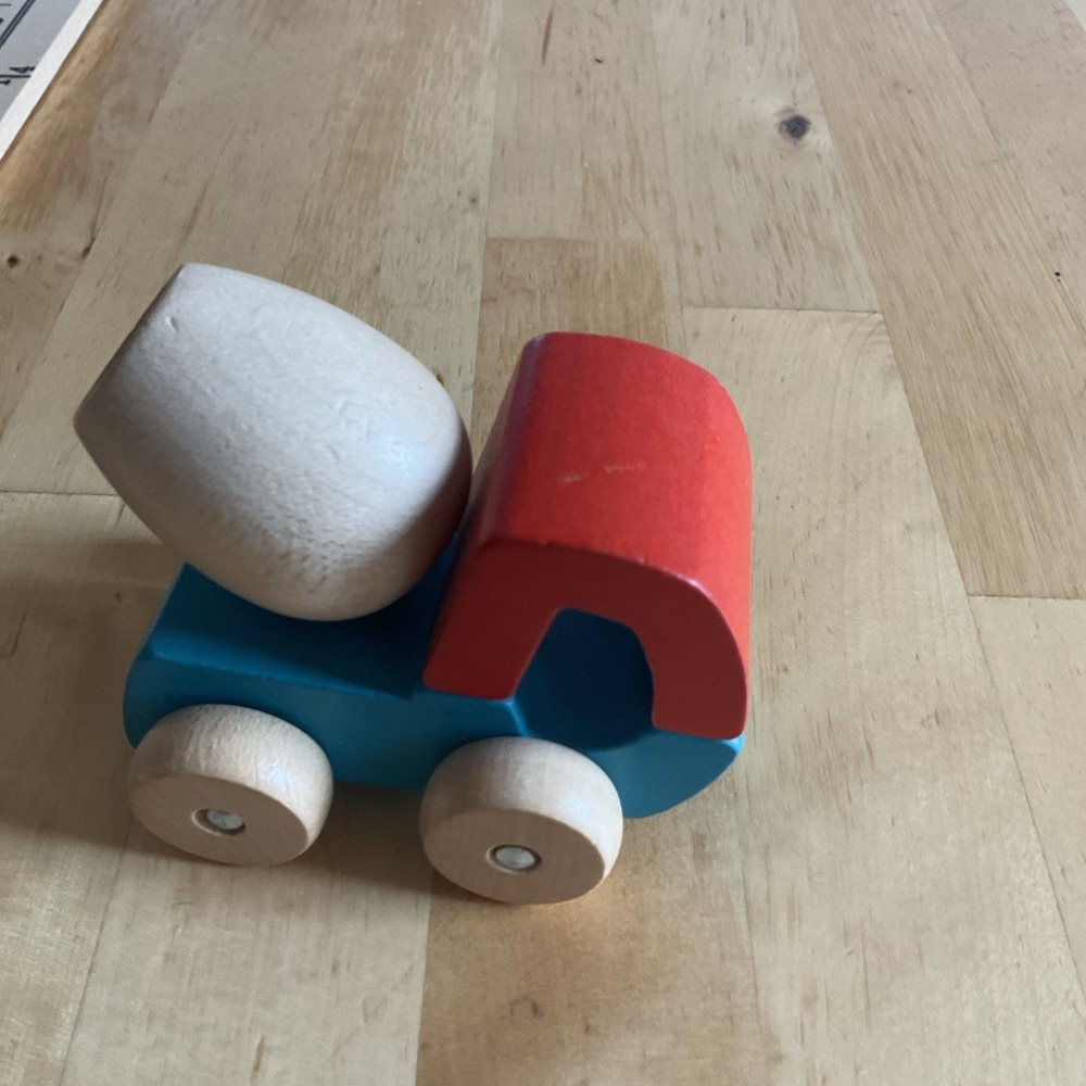 Vintage Wooden Cement Toy Truck‎ Red Blue Beige